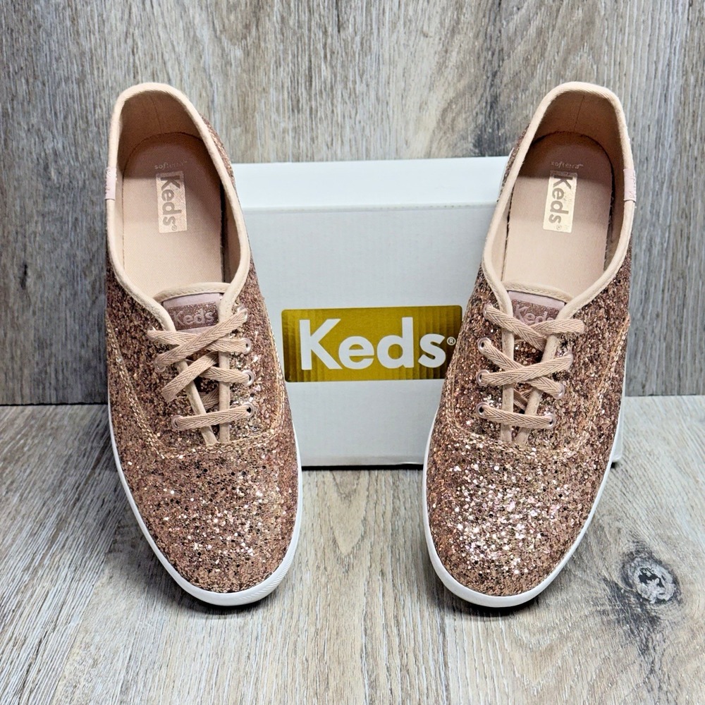 Keds Champion Glitter Sneaker Womens 8.5 Rose Gold Lace Up w/Box Barely Worn EUC